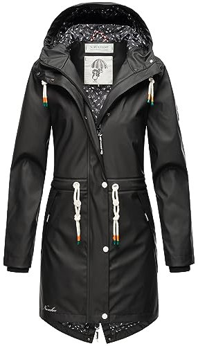 Navahoo Damen Übergangsjacke Regenmantel wasserdicht lang mit Kapuze Tropical Stormoo Black Gr. XL