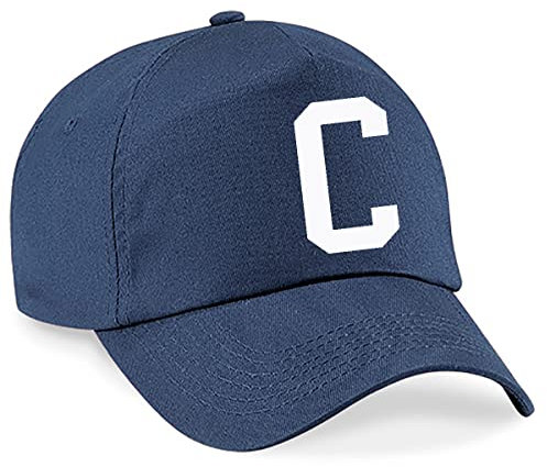 4sold Lässige 100% Baumwolle Atmungsaktiv Alphabet A-Z Marineblau Caps Weiß Brief Hut Hüte Unisex Jungen Mädchen Cap Baseball Kinder Mütze Kappe Buchstabe (C)