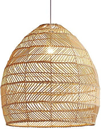WFZRXFC Decken-Hängelampenschirme Manuelle Webart Cane Rib Bell Hängende Deckenlampe Pendelleuchte, Wicker Rattan Shades Weave Lamp Light Fixtures Chandelier Dining Room,