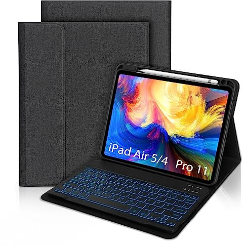 KOOCHUWAH Tastatur Hülle Kompatibel mit iPad Air 5/4 10.9 2022/2020, iPad Pro 11 (3/2/1Gen), Bluetooth Tastatur 7-Farben-Wieder beleuchtete wiederaufladbare Tastatur (Deutsch Layout)