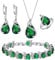 Ever Faith Women's Jewelry Set Green Jewellery Sparkly Cubic Zirconia Birthstone Teardrop Necklace Earring Bracelet Ring Sets for Women Birthday Gifts 4 PCS Silver-Tone