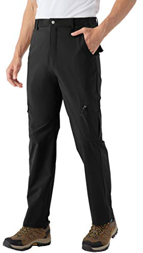 donhobo Men's Outdoor Quick-dry Hiking Pants Lightweight Breathable Softshell Waterproof Sportwear Walking Climbing Trousers Black 34-1
