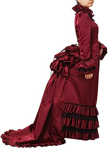 COSDREAMER Robe de Renaissance pour Femme Style Victorien Édouardien Rouge Bordeaux Taille (Wine Red, m)