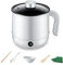 Elektrische Hot Pot Topf, 1,7L Elektrischer Fondues, Tragbare Antihaft Kochtopf, Multikocher mit Doppelter Leistungssteuerung für Stir Fry, Steak, Pasta, Ramen-Kocher Wohnheim und Apartment (Weiß1)