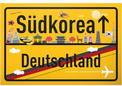 DankeDir! Südkorea Deutschland Ortsschild - Schild 30 x 20 cm - Geschenk Idee Gutschein Reise Urlaub Reisegutschein Männer & Frauen Geldgeschenk Abschiedskarte Geschenkidee Deko Karte