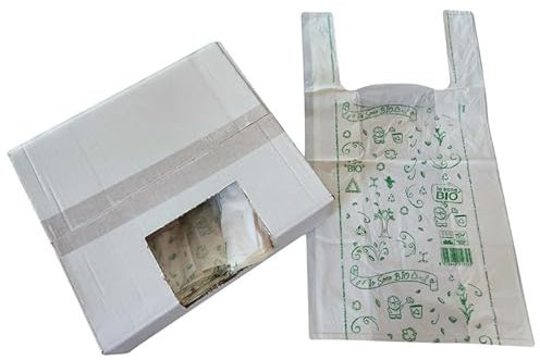 IMBALLAGGI 2000 - Shopper Biodegradabili 27x50 cm - 3 Confezioni da 500 Sacchetti con Manici (1500 sacchetti) - Utilizzate come Buste Compostabili