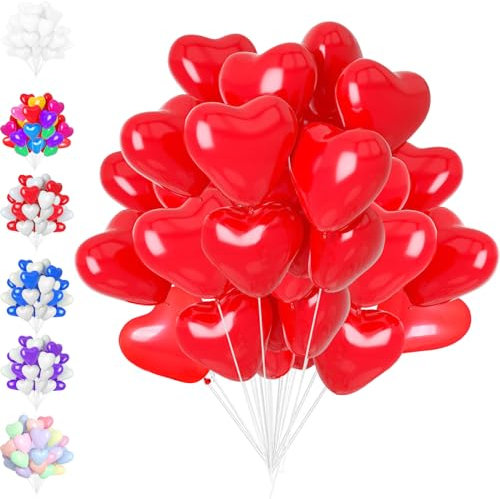 LUKIUP 50PCS Premium Herzluftballons Rot Weihnachten, Latex Herz Ballon, Helium Herz Luftballon mit Herzform für Hochzeitsdeko Brautdusche Valentinstag Geburtstags Verlobung • 100% Naturlatex