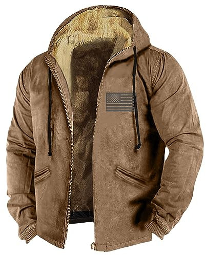 KONG JIMFAN Puffer Jacke Herren Businesshemden Für Herren Kaputze Men's Jackets Pilotenjacke Herren Herren Blazer Fleecejacke Herren Lederjacke Herren Winterjacke Herren Weiß(Brown,XL)