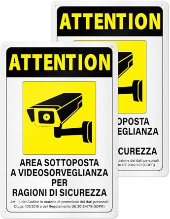 YIKIADA 2 Pezzi Cartello Area Videosorvegliata Alluminio Cartelli Videosorveglianza con Adesivo e Fori Preforati per Interno ed Esterno, Impermeabile, 20 X 30 CM