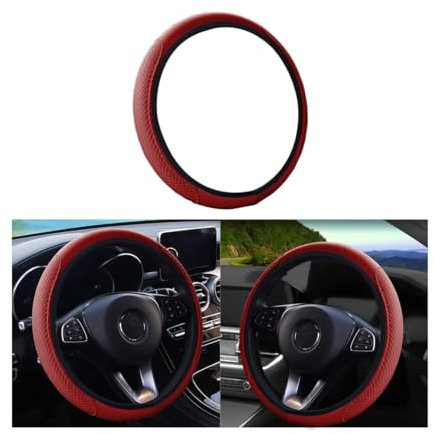 Adunsiaoto Autos Lenkradbezug Mikrofaser Leder Lenkradhülle, Auto Lenkradbezug Leder Universal 38cm, Universal Gemütliche Atmungsaktive Lenkradschoner(WeinRot)