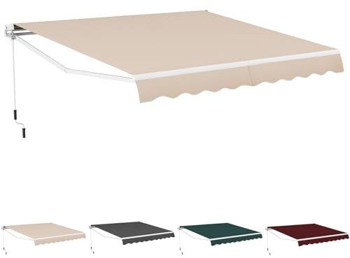 HOMASIS Toldo retráctil con manivela, Toldo de Pinza Regulable en ángulo con protección UV, Toldo con Brazo Plegable articulado para balcón, jardín, Patio y terraza (360x300cm, Beige)