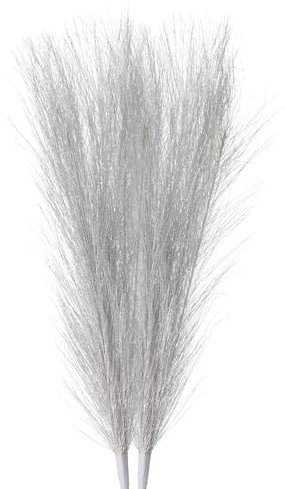 QUARKZMAN 2 Stück Falsches Pampasgras Klein 45cm/17.7 Künstliches Flauschiges Pampasgras 7 Zweige Künstlicher Vasenfüller für Zuhause Büro Vase Hochzeitsdekoration Silber