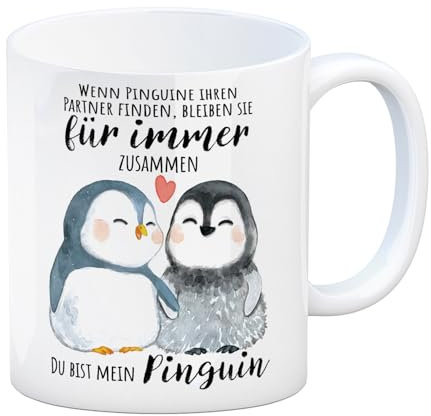 Pinguin Kaffeebecher mit Spruch Du bist mein ewiger Pinguin Liebevolles Paar-Geschenk Zuneigung Herz Kuscheln Valentinstag-Liebesbote
