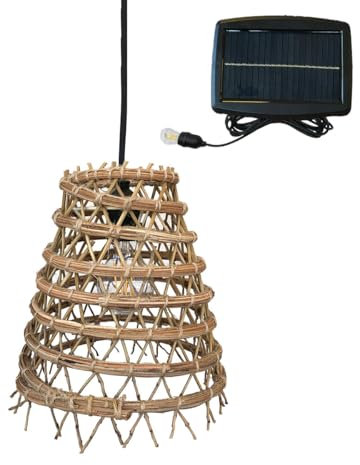 Lumisky Solar-Hängeleuchte Zakari Solar, aus Dattelpalmenfaser, mit Hybridkabel, Netz- und Solarkabel, 5 m Länge