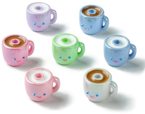 LiQunSweet 30 Pcs Opaque Cartoon Coffee Cup Acrylic Beads Imitation Drink with Smile Loose Spacer Beads for DIY Jewelry Bracelet Craft Accessory