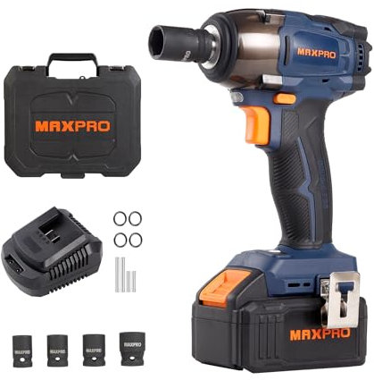 MAXPRO 18 V Electric Impact Wrench 350 N, 4,0 Ah Batteriepack, LED Light, 18V Bürstenloser Schlagschrauber mit 4.0Ah Akku, 3 Gang einstellbar, Schnellladegerät