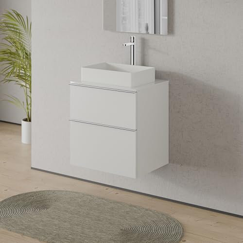 BERNSTEIN Waschbecken-Unterschrank Lavoa 60cm in Weiß matt - Waschtischplatte in Weiß - Schrank mit 2 Schubladen, Griff in Chrom Soft-Close Hettich Metallauszüge, 5 Jahre Garantie