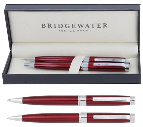 Bridgewater Pen Company Executive Ball Point Pen & Mechanical Pencil Gift Set Collection, Boxed & Sleeved (Galway, Red)