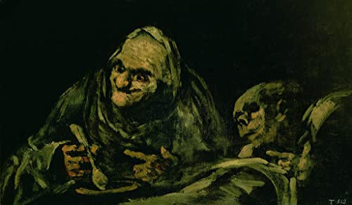 EQVRDCUW Berühmt Wandkunst Bilderdruck Leinwand Wandkunst Bilder Zwei alte männer essen eines der „schwarzen Gemälde“ von francisco de goya Leinwandbilder für Flurdekoration 60x90cm
