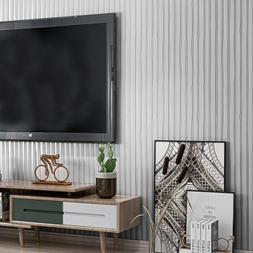 Pamatio Silver Gray Glitter Stripes Texture Wallpaper, Luxury Nordic Embossed Effect Modern Wallpaper for Bedroom Adult Living Room TV Background Corridor Lounge, 9.5m x 0.53m