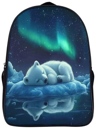 OSBELE Eisbär Cub Schulrucksack Teenager Nordlichter Druck Schulranzen Kinder 8-16 Jahre Schultasche Jugendliche Rucksack Männer Und Frauen School Bags 16inch