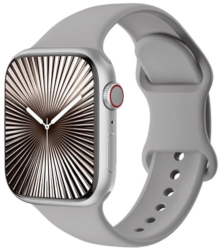 Patented Ersatzarmband Kompatibel mit Sport Apple Watch Armband 40mm 41mm 42mm 38mm, Ersatz armband Silikon Kompatibel mit iWatch SE Series 11 10 9 8 7 6 5 4 3 2 1 Ultra Herren Damen, Grey