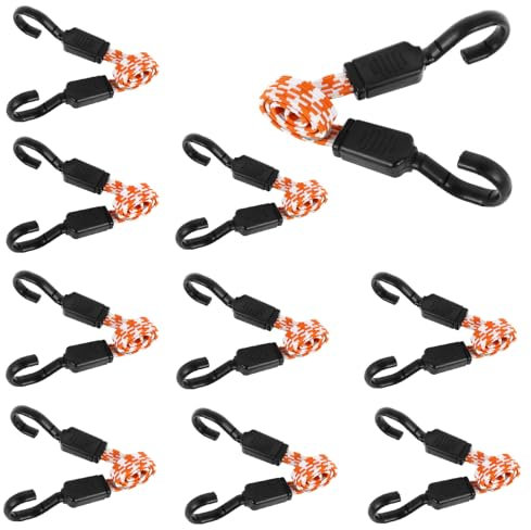 10pcs Bungee Cords with Hooks, 55cm Heavy Duty Adjustable Bungee Cord, Weatherproof & UV-Resistant Flat Nylon Elastic Bungee Straps For Securing Tarps, Luggage, Tents, Bikes (10pcs(55cm each))
