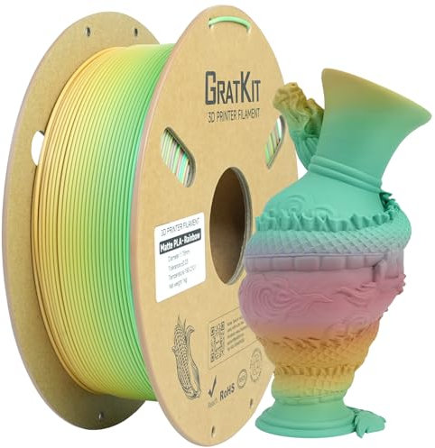 GratKit Mattes Regenbogen PLA Filament 1,75mm, 1kg Spule, Farbwechsel 3D-Drucker Matte Filament mit ±0,03mm Präzision, Mehrfarbig Farbverlauf High Speed PLA, Eternal Ember, 1000g