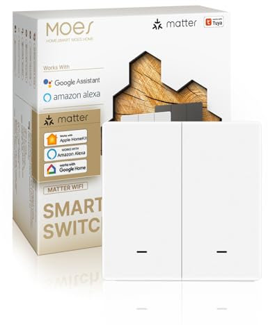 MOES Matter Wlan Smart Lichtschalter Unterputz Kompatibel mit Apple Home/Alexa/Google Home/Smart Things,2 Fach 1 Wege Smart Switch Erfordert Neutralleiter,Speicher nach dem Ausschalten