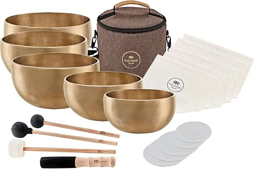5-piece Yoga Nidra Bronze Singing Bowl Set—For Sound Baths and Meditation