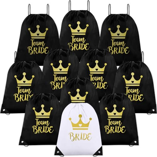 SANLIUSANJIU 11 Stück Jga Rucksack, Braut Team Bride Kordelzug Turnbeutel, JGA Junggesellenabschied Sporttaschen Set, Braut Geschenke Team Bride Geschenke, Jga Accessoires Frauen