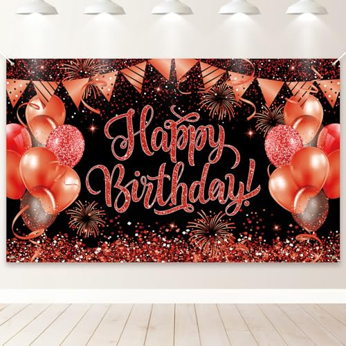 PartyYaa Geburtstag Banner, Happy Birthday Banner Deko, Extra Großes Geburtstag Party Fotoautomaten Hintergrund Dekoration Schild Poster für Männer und Frauen (Rot Schwarz)