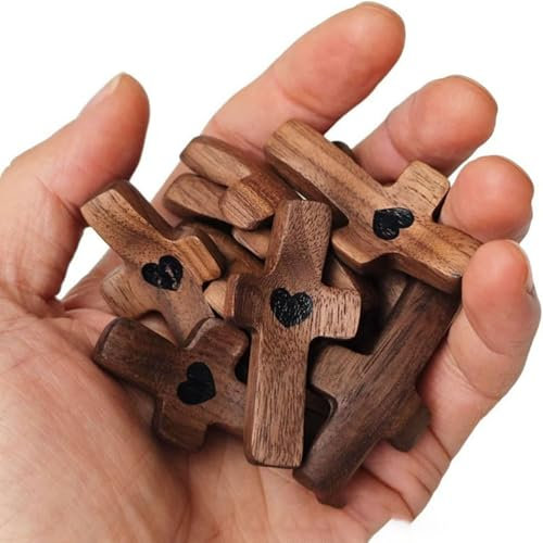 DUOPAI Cruz de Madera Hecho a Mano mi Corazón, 5 Piezas de Cruz de Bolsillo de Madera de Jesús, Corazón de Amor, Cruz mi CorazóN de la Tierra Santa, para Aliviar el Estrés y Oración