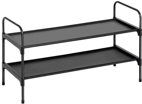 AMHANCIBLE Schuhregal mit 2 Ebenen, Schuhaufbewahrung, Metallrahmen, Vliesstoff, für 8-10 Paar Schuhe, Schuhständer für Flur, Schlafzimmer, 70 x 30 x 41.4 cm, Platz Sparen, Schwarz EHSRF02BK
