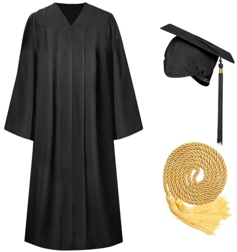 Joyesplay Graduation Gown and Cap Black,Graduation Gown with Bachelor Hat Graduation Sash Stole Tassel Black Graduation Gifts for Unisex Adults University