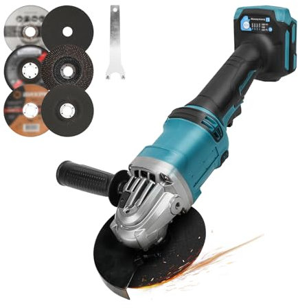 Cordless Angle Grinder for Makita 18-21V Battery, 125mm 10000RPM Cut Off Tool Electric Grinder Brushless Motor with 6PCS Blades for Wood Plastic Metal Cutting Polishing