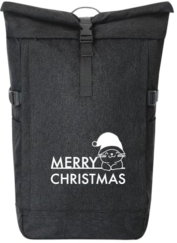 Huuraa Kurierrucksack Merry Christmas Katze 30-44 Liter Black Melange Fairtrade Rolltop Rucksack Geschenkidee