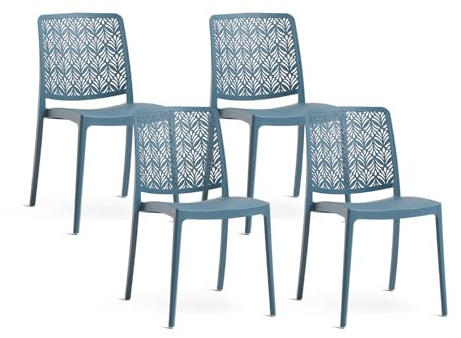 SIEDITI FUORI E DENTRO Sedie impilabili in polipropilene con fibra di vetro per esterno/giardino o interno, idrorepellenti e resistenti, design moderno e minimal - Yara (4, Blu Petrolio)
