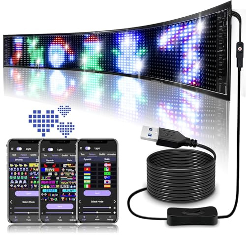 Spolehli LED Anzeigetafel Programmierbares Led Laufschrift Scrollender, USB 5 V App-Steuerung Anpassbares Textmuster, Animation, Graffiti, Superhelle Werbeschilder für Car Store Hotel (68x12cm)