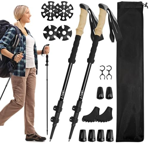 Anluoamfuy Bastoni Trekking Telescopici, Bastone da Trekking Regolabile in Alluminio o Carbonio, Ultraleggeri Trekking Telescopici 110-135cm per Montagna, Nordic Walking, Sci Alpinismo, Campeggio