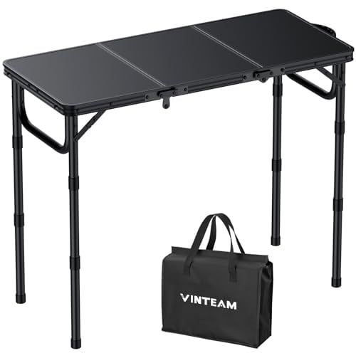 VINTEAM Campingtisch Klappbar 87x40cm – 3 Falten 3-Fach Höhenverstellbar, Aluminium Falttisch Balkontisch Beistelltisch, Gartentisch Leicht & Tragbar Ideal für Camping, BBQ, Picknick & Garten