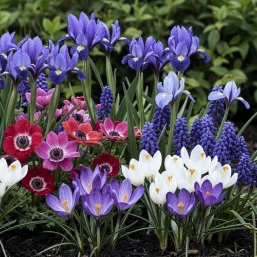 FLORIUM Frühling Blumenzwiebeln für Wildblumen Krokusse – 50 Zwiebeln | 50 Wildblumenzwiebeln, Krokusse, Muscari, Anemonen und Iris, winterhart, aus Holland