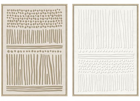 CASASELECCION Set de 2 cuadros decorativos de lienzo con marco. Con dibujo abstracto en color beige. Medidas: 50x70 cm.
