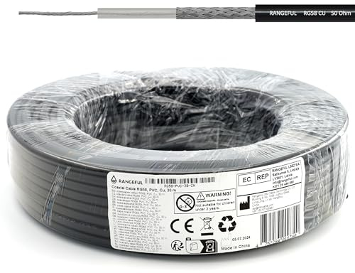 Cable coaxial RG58 CU 30m — Cable coaxial flexible de 50 ohmios totalmente de cobre — Compatible con conectores tipo N, SMA, BNC, TNC, PL259, FME — Para VHF, UHF, radio CB, antenas de router, 4G, 5G