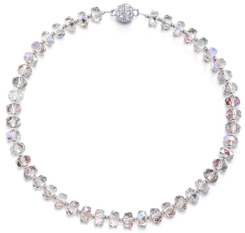 COOLSTEELANDBEYOND Damen Aurora Borealis Kristallperlen Choker, Schillernde AB Facettierte Rondellperlen, Schimmernder Abschlussball Party Schmuck