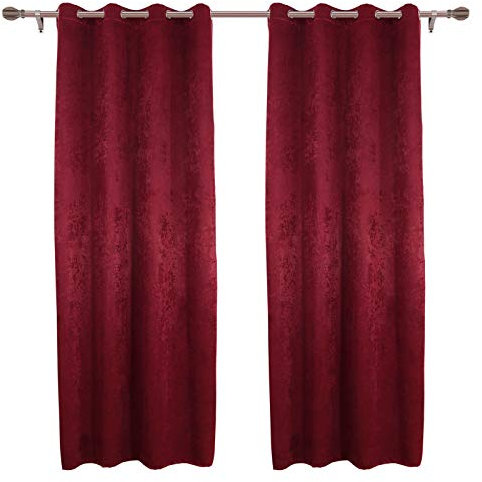 WOLTU Thermovorhang Kälteschutz 2er Set Verdunklungsvorhänge Ösen Vorhang Blickdicht, 250g/m² Schwere Wärmeisolierende Vorhänge Damast Optik Gardinen Wohnzimmer Schlafzimmer, 135x225 cm Bordeaux