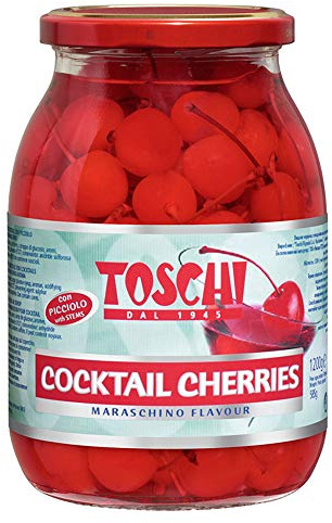 1200 g Cocktail-Kirschen mit Stiel aus Sirup, rote Kirsche für Long Drinks für Eisbecher und Süßigkeiten Ice Cream