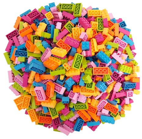 Q-Bricks Maxi-Koffer Floral-Mix mit 750Stck. Bausteinen in den Farben: Grasgrün, Hellblau, Melonengelb, Hellrosa, Magenta und Hellorange in den Formaten: 2X4, 1X4, 2X2, 1X2 und 1X1 Noppen