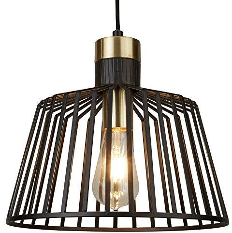 Retro Decken Hänge Leuchte Wohn Zimmer Käfig Design Pendel Lampe schwarz gold Searchlight 9411BK
