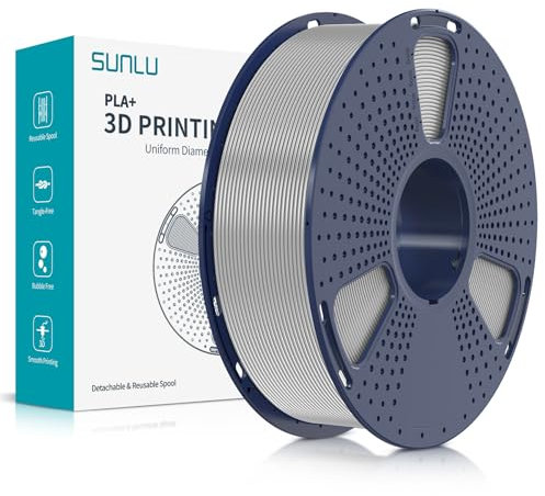 SUNLU PLA Plus 3D Filamento para impresora, filamento PLA+ de 1.75 mm, filamento 3D de dureza mejorada compatible con impresoras FDM, precisión dimensional +/- 0.02mm, carrete de 1kg(2.2libras), Plata